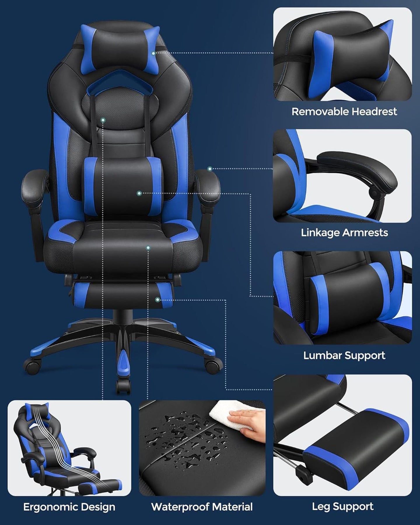 Gaming Chair - Fabric - Black and Red - Ergonomic Design with Adjustable Headrest and Footrest