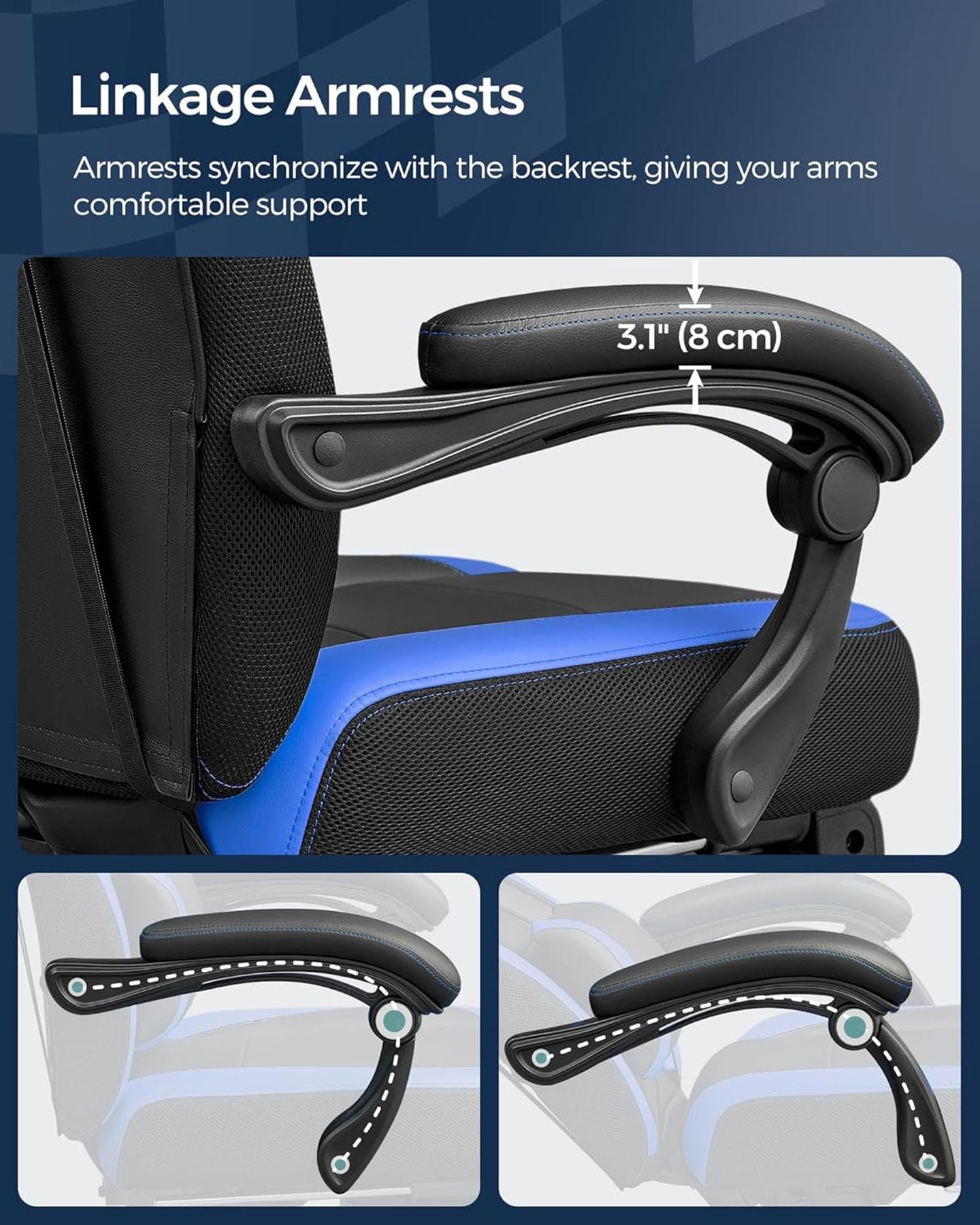 Gaming Chair - Faux Leather - Black and Blue - Ergonomic Design with Footrest and Adjustable Headrest