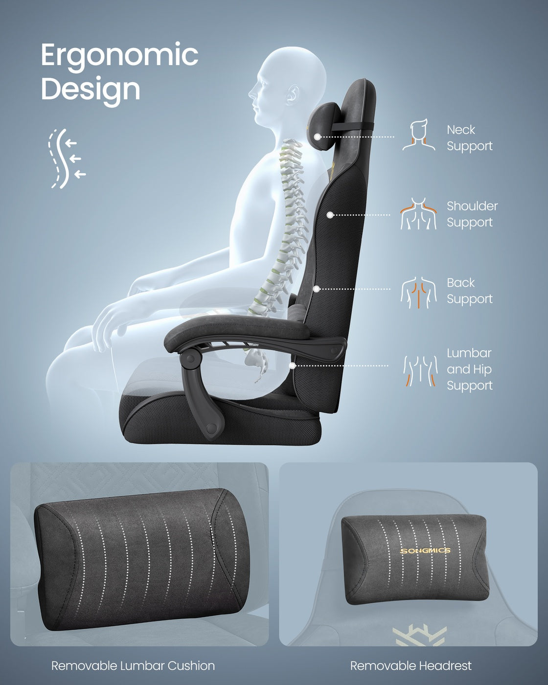 Ergonomic Office Computer Desk Chair - 27.6" - Plywood - Footrest