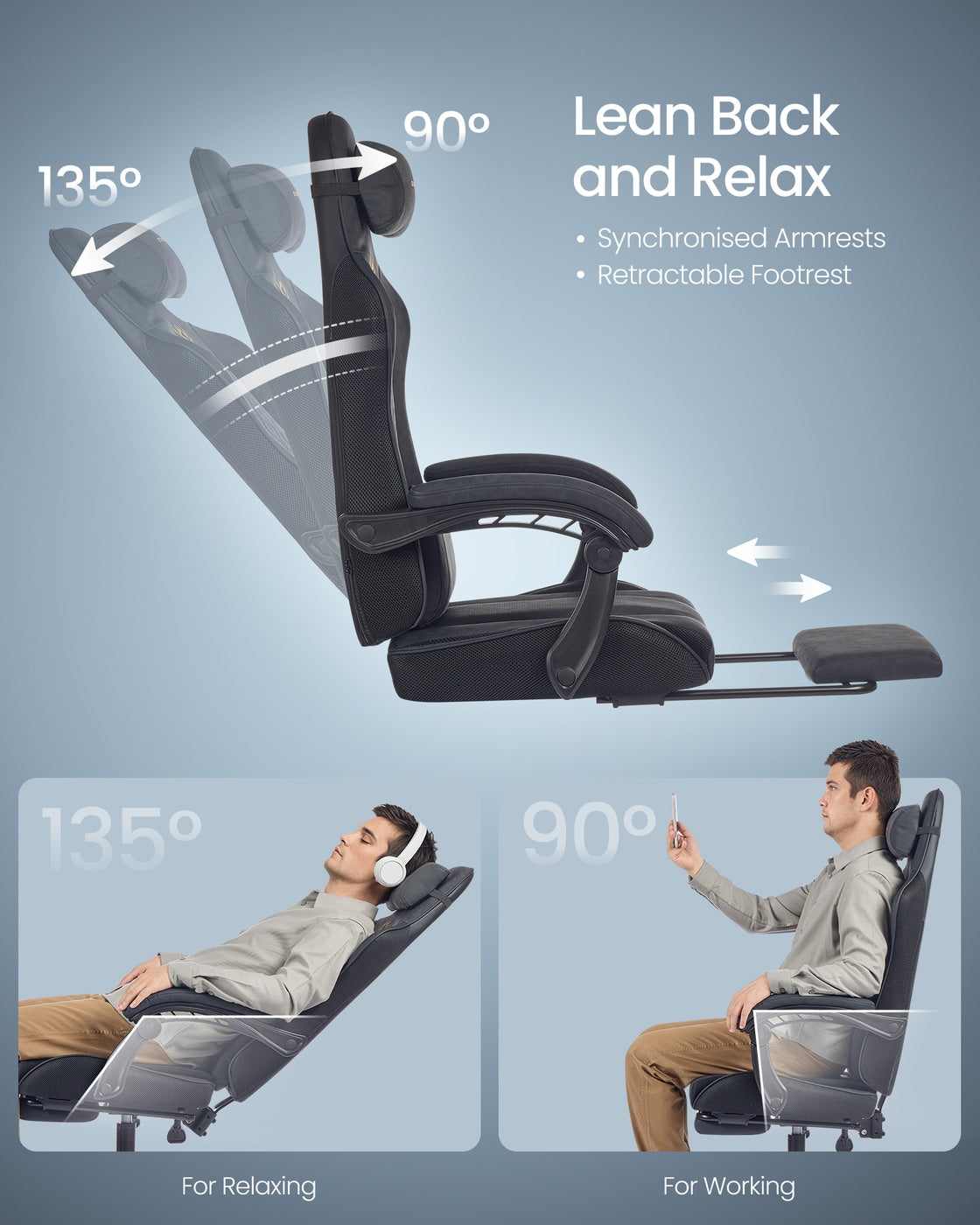 Ergonomic Office Computer Desk Chair - 27.6" - Plywood - Footrest