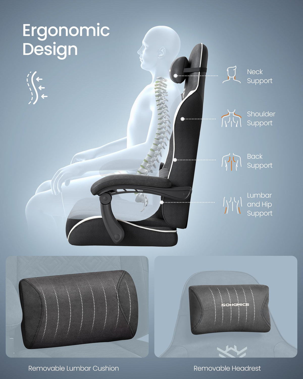 Office Chair - Ergonomic Mesh with Tilt - Ink Black And Cloud White - 70 x 70 x 123.5-133 cm