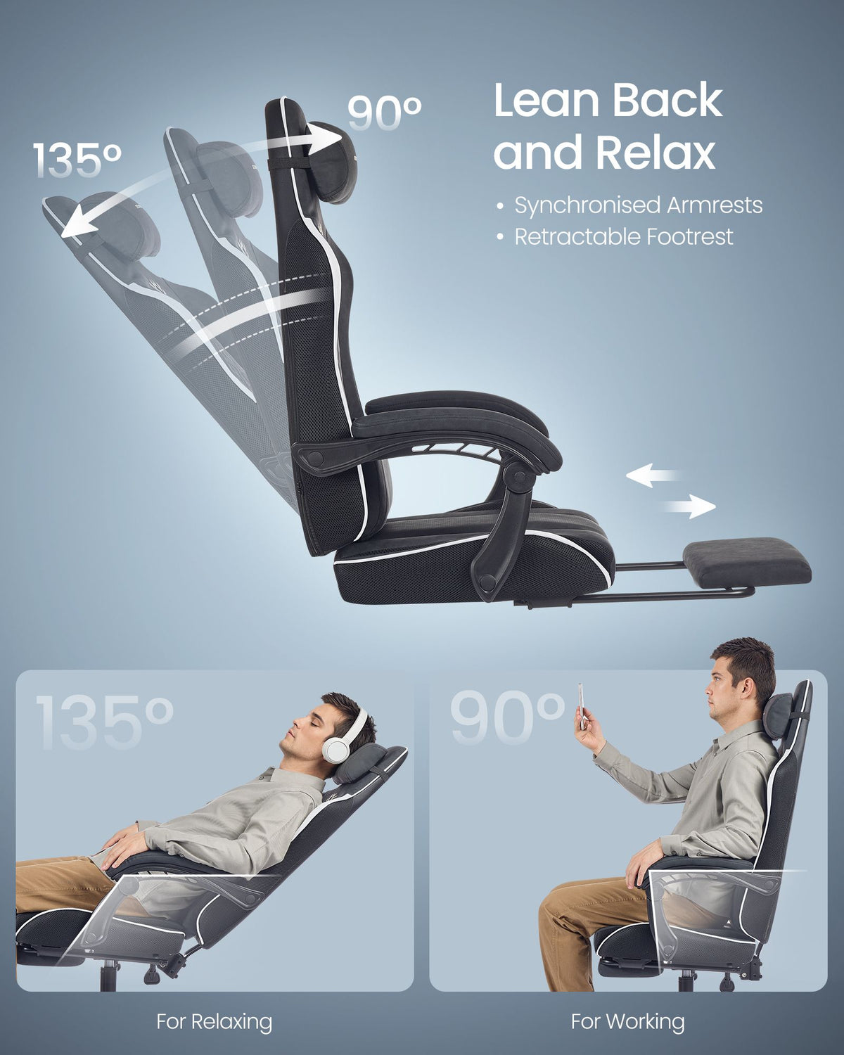 Office Chair - Ergonomic Mesh with Tilt - Ink Black And Cloud White - 70 x 70 x 123.5-133 cm