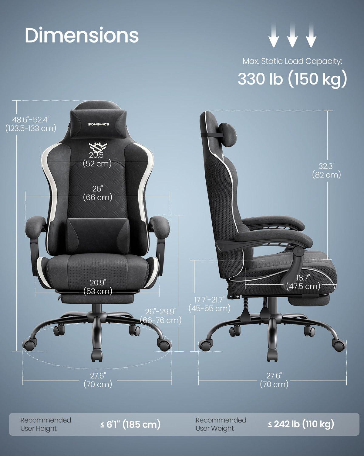 Office Chair - Ergonomic Mesh with Tilt - Ink Black And Cloud White - 70 x 70 x 123.5-133 cm