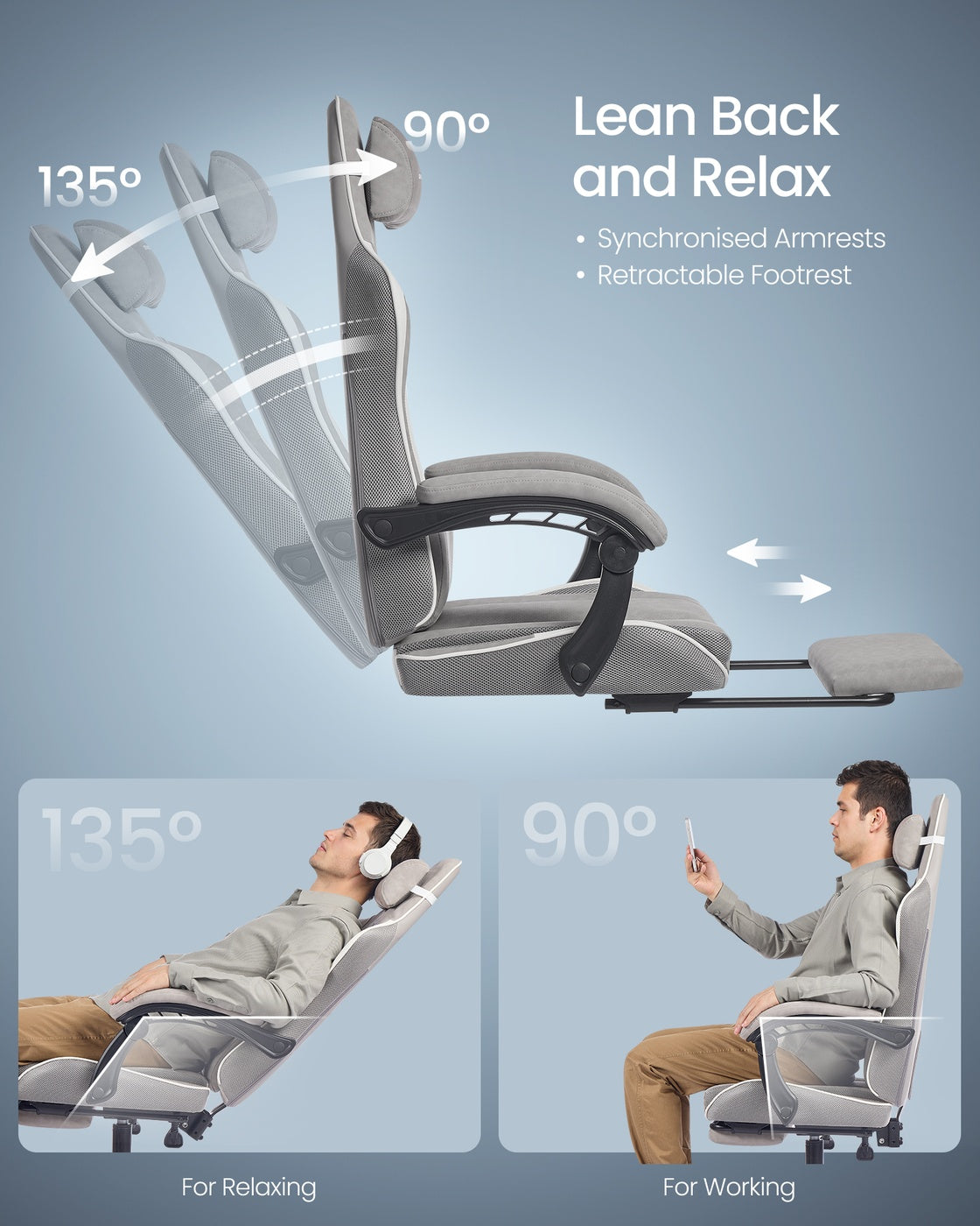 Ergonomic Office Computer Desk Chair - 27.6" - Plywood - Footrest