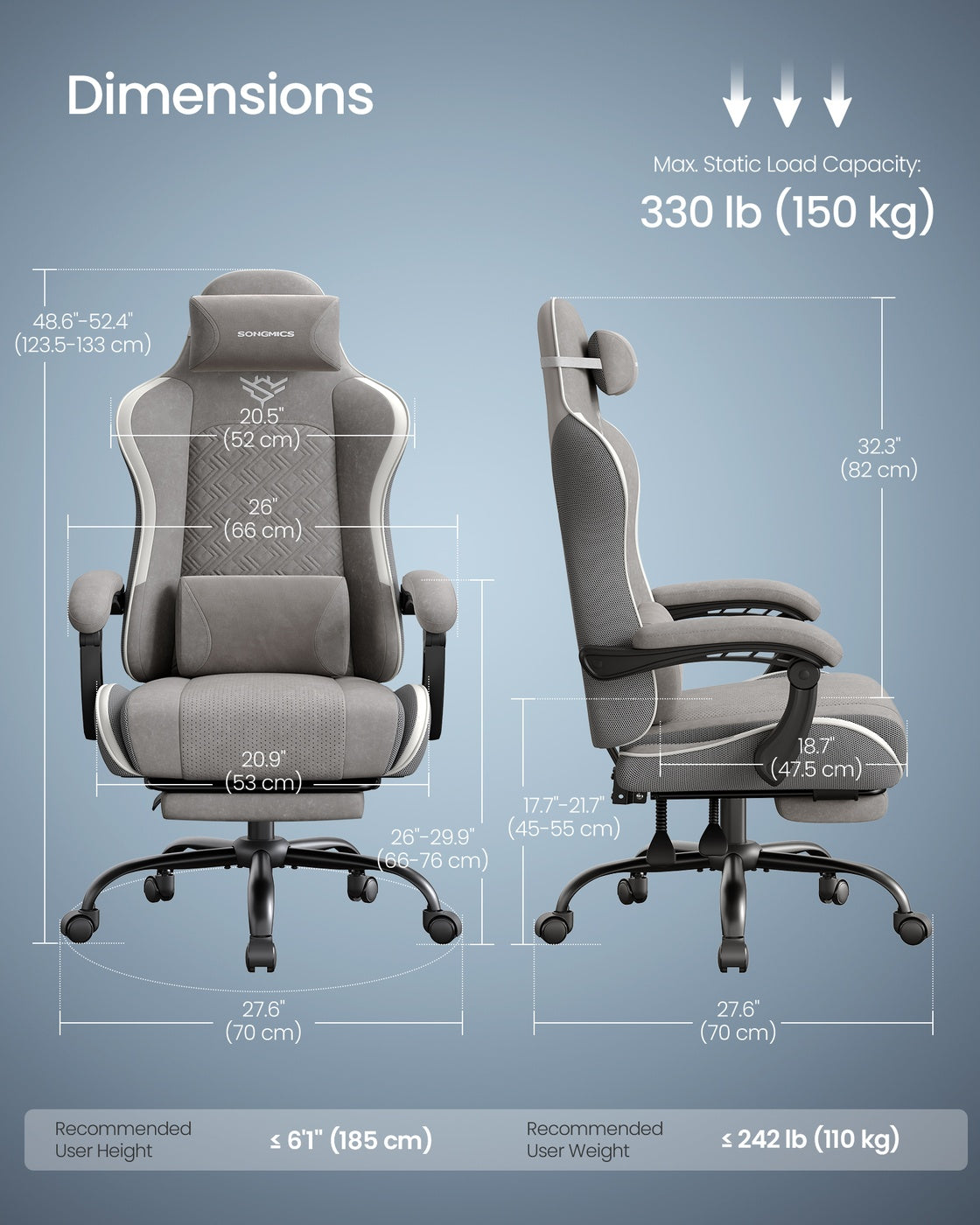 Ergonomic Office Computer Desk Chair - 27.6" - Plywood - Footrest