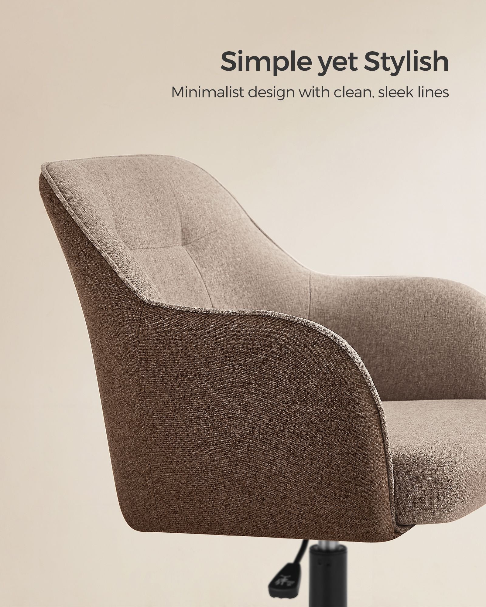 Height-Adjustable Office Chair - Linenette Fabric - Walnut Brown - Ergonomic Design