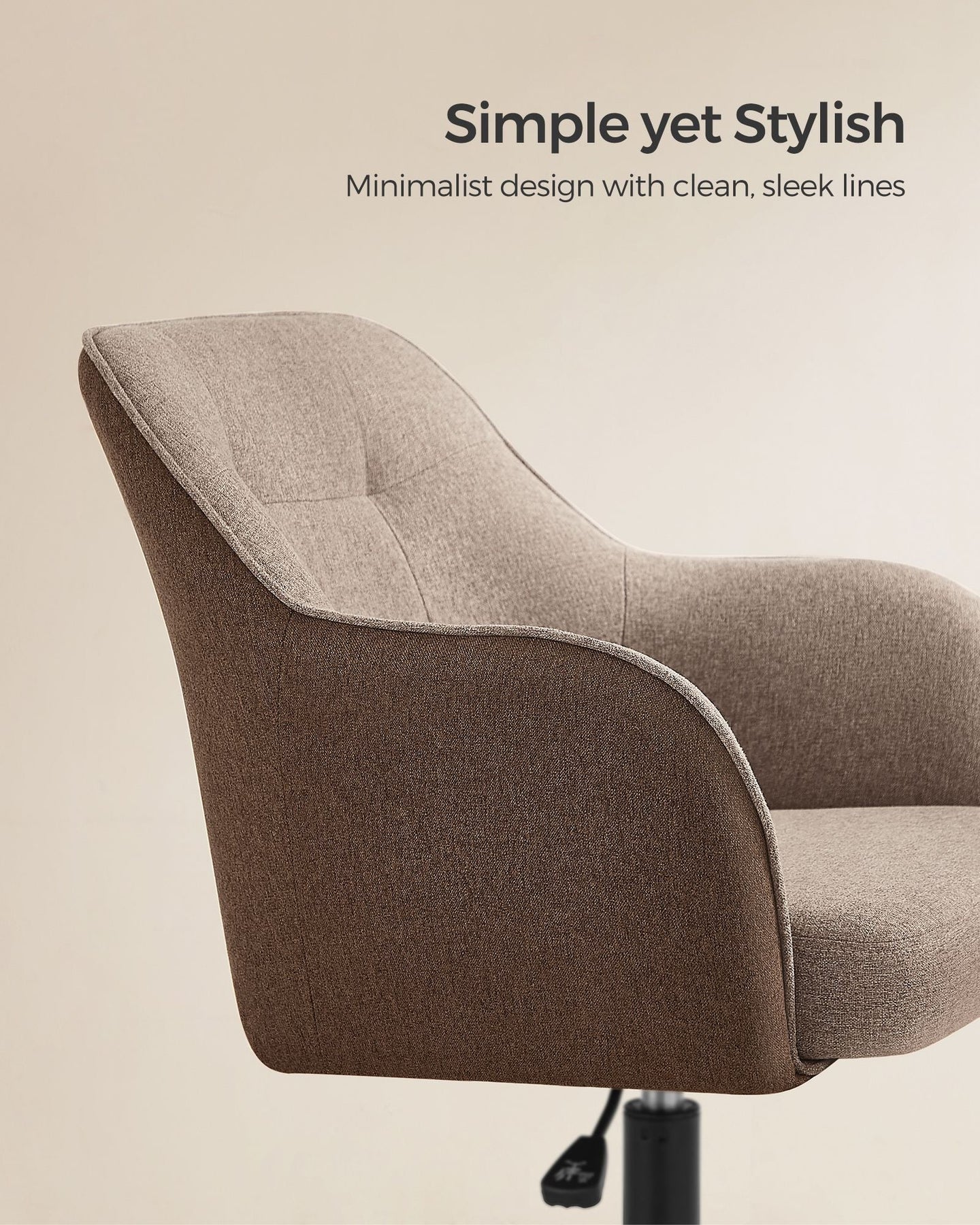 Height-Adjustable Office Chair - Linenette Fabric - Walnut Brown - Ergonomic Design