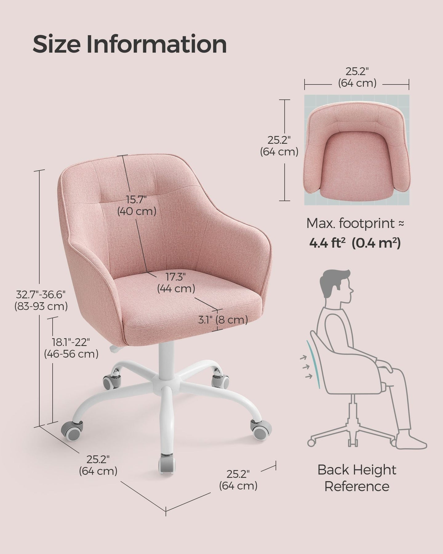 Height-Adjustable Office Chair - Linenette Fabric - Jelly Pink - Ergonomic Swivel Design