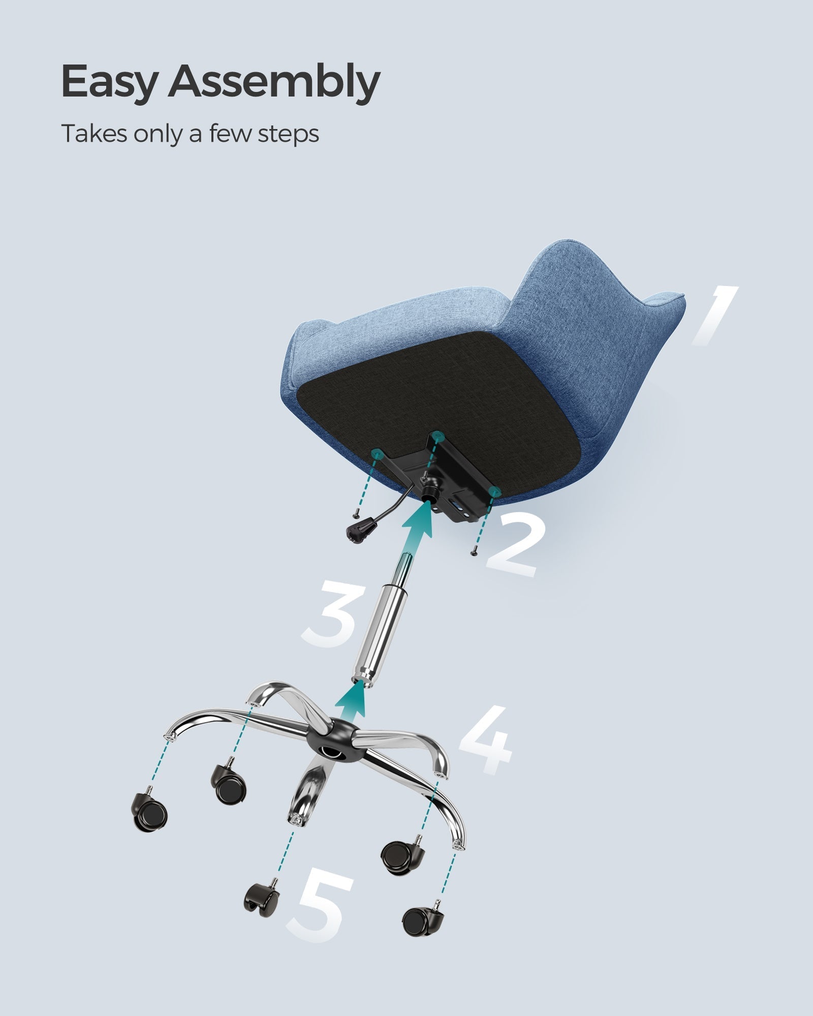 Height-Adjustable Office Chair - Steel Frame - Misty Blue - Ergonomic Design