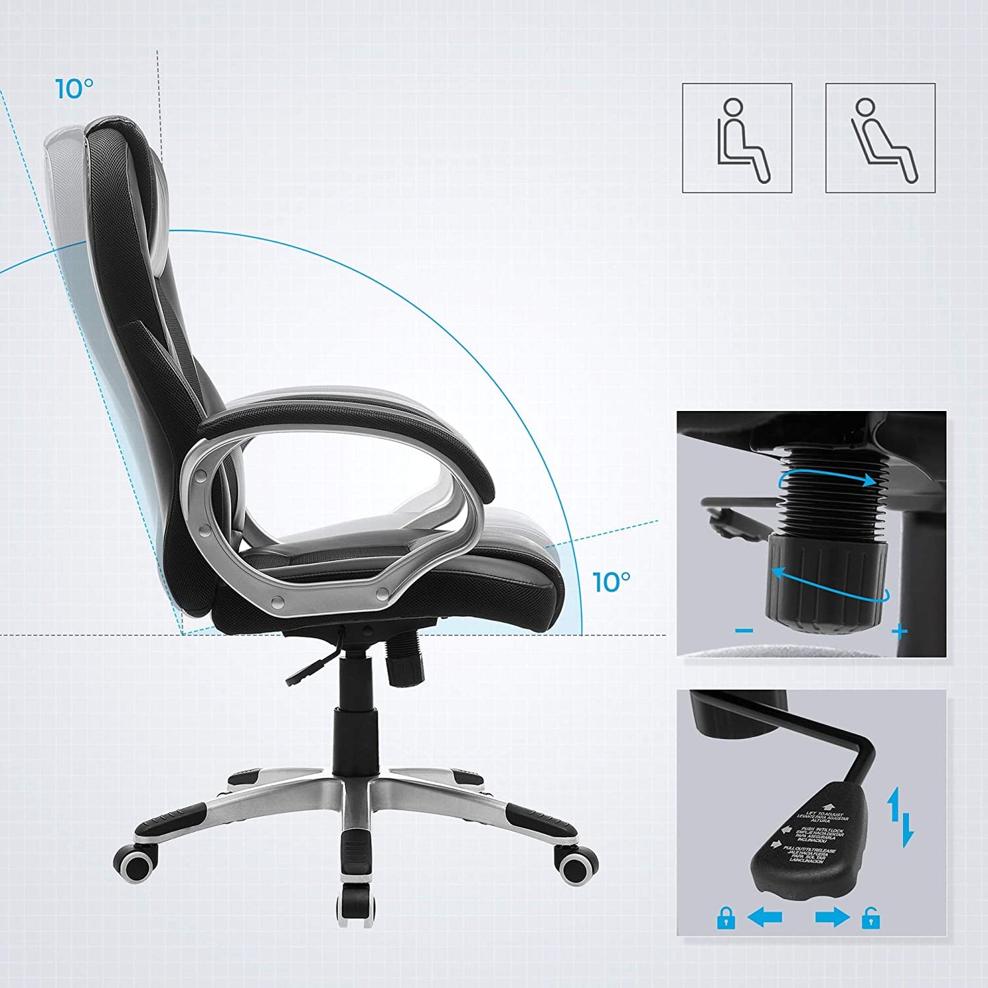 High Back Executive Office Chair - Black - Durable Material