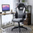 Office Swivel Chair - PU - Black Grey - High Back with Adjustable Armrest and Tilt Function