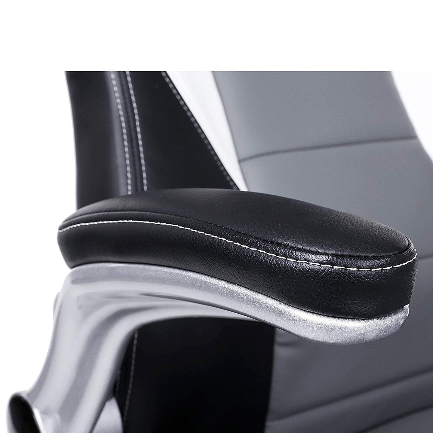 Office Swivel Chair - PU - Black Grey - High Back with Adjustable Armrest and Tilt Function