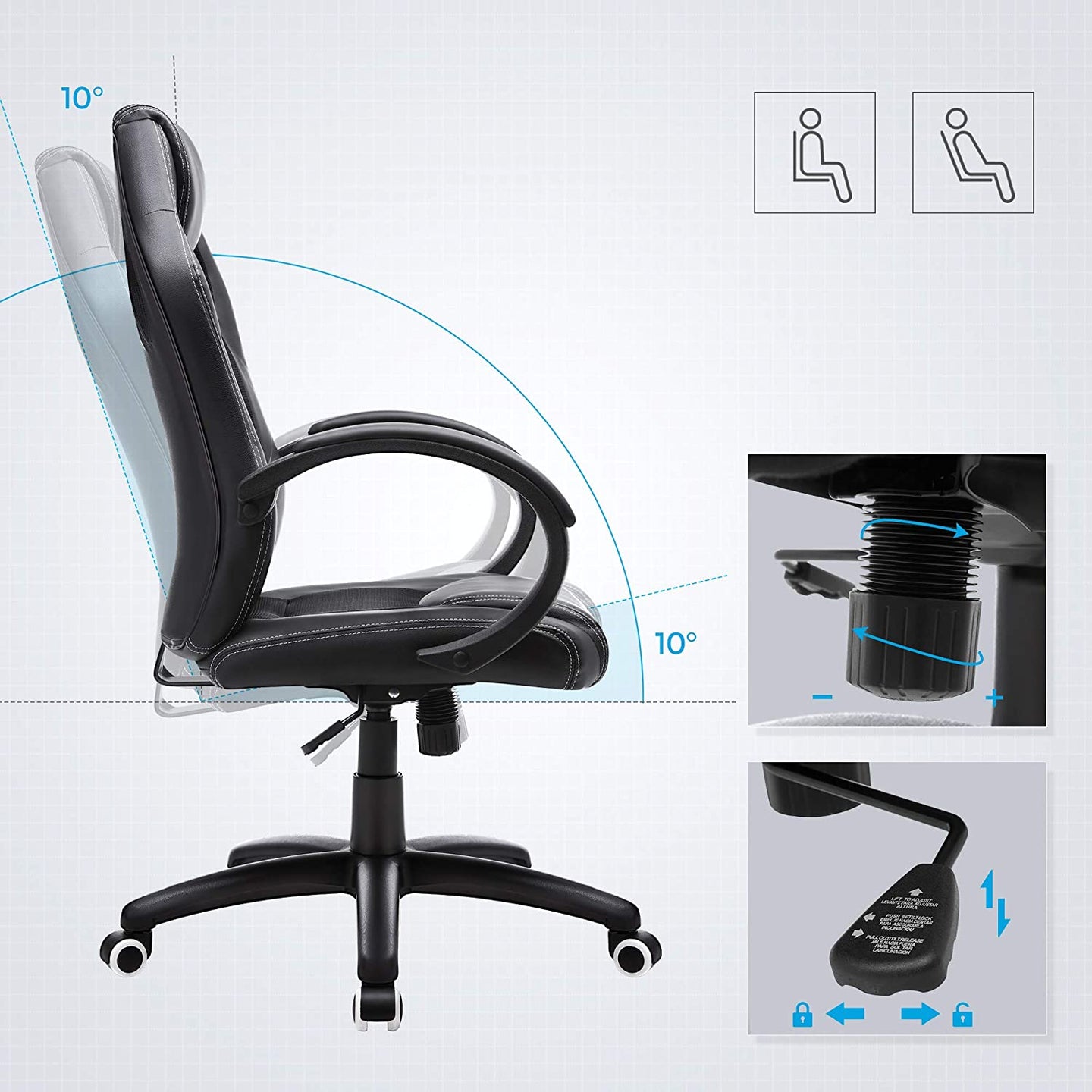 Swivel Computer Chair - PU - Blue - Racing Sport Design with Tilt Function