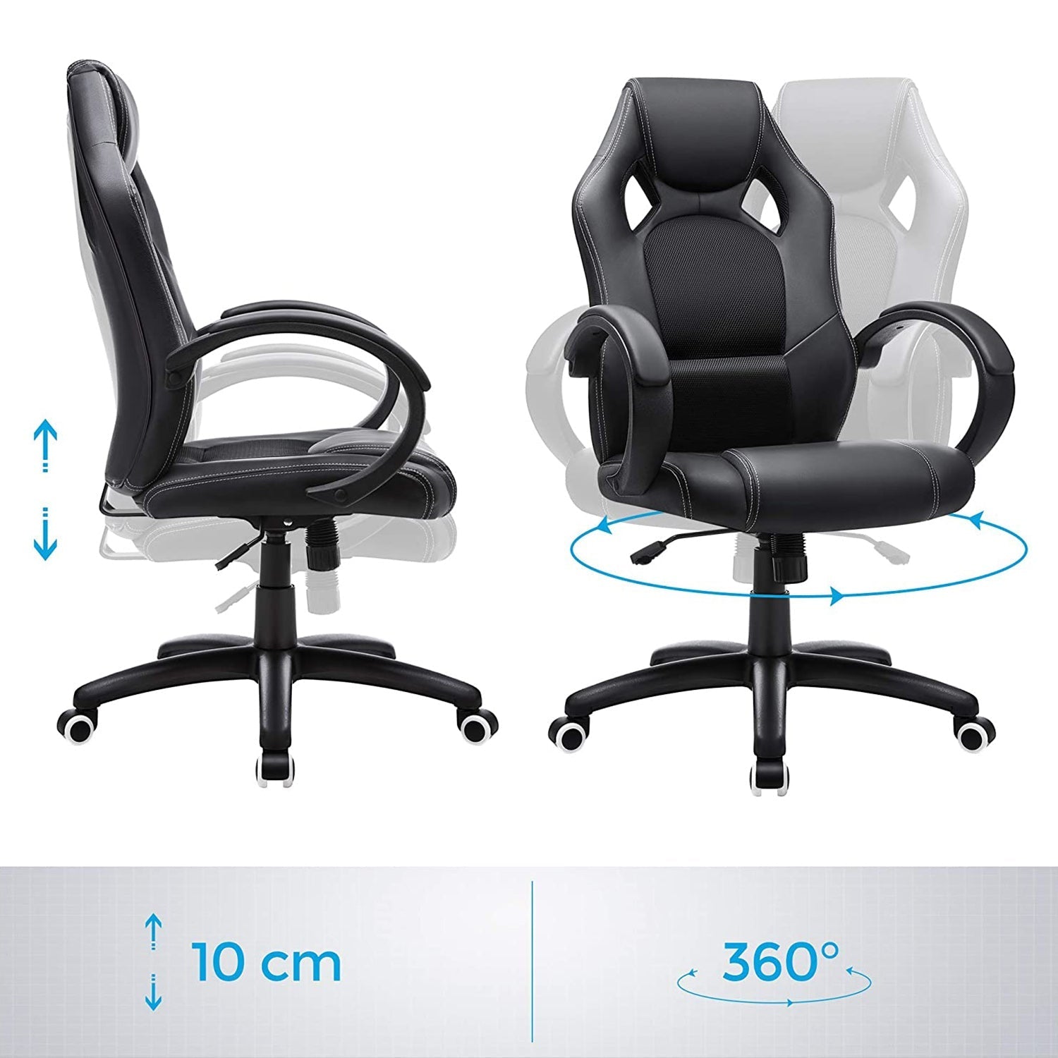 Swivel Computer Chair - PU - Blue - Racing Sport Design with Tilt Function
