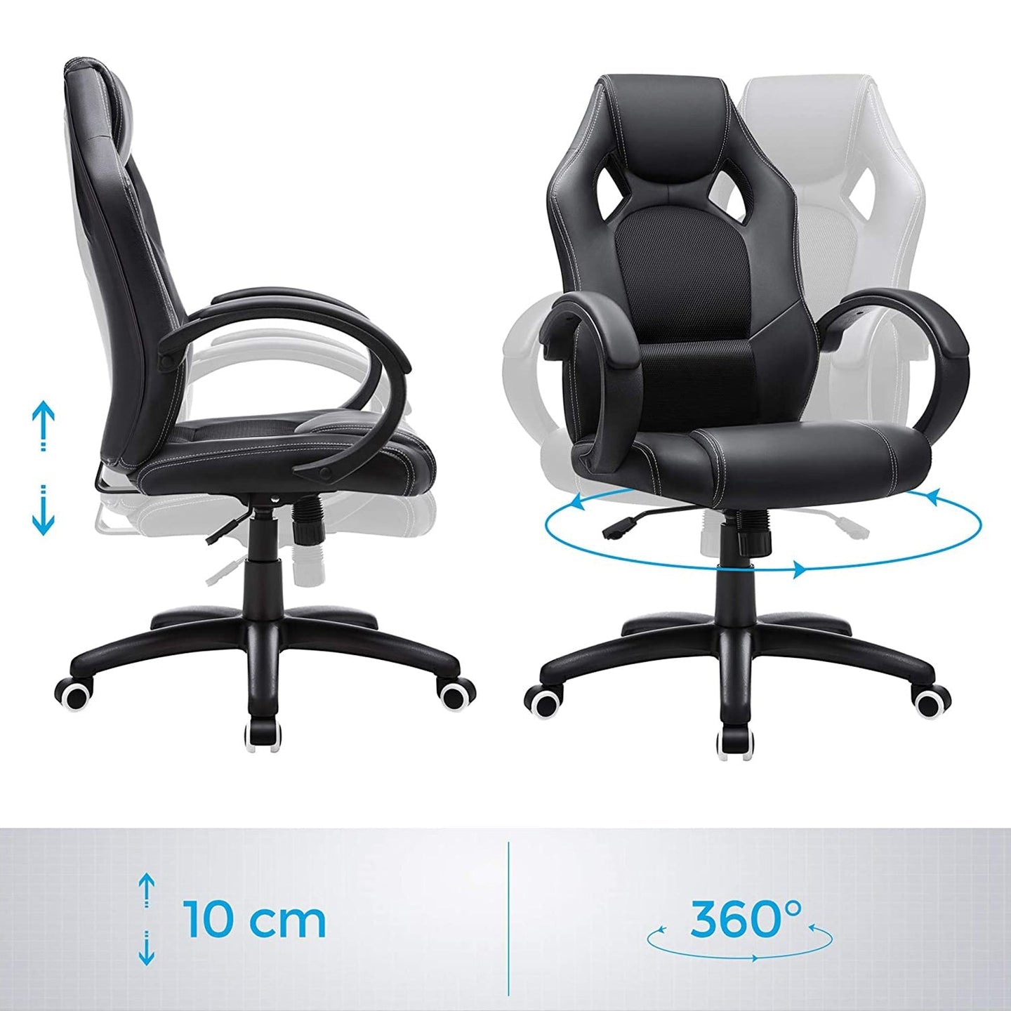 Swivel Computer Chair - PU - Blue - Racing Sport Design with Tilt Function