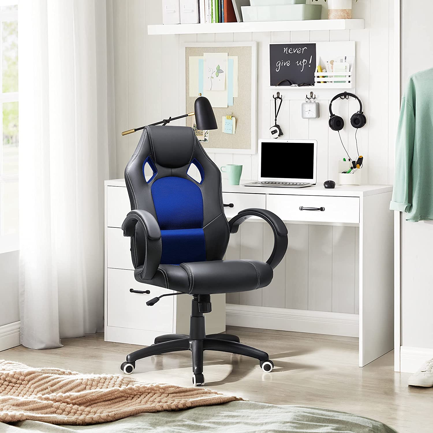 Height-Adjustable Computer Desk - Wood - Blue - Tilt Function
