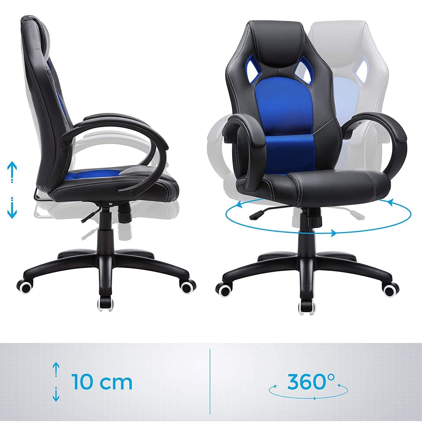 Height-Adjustable Computer Desk - Wood - Blue - Tilt Function