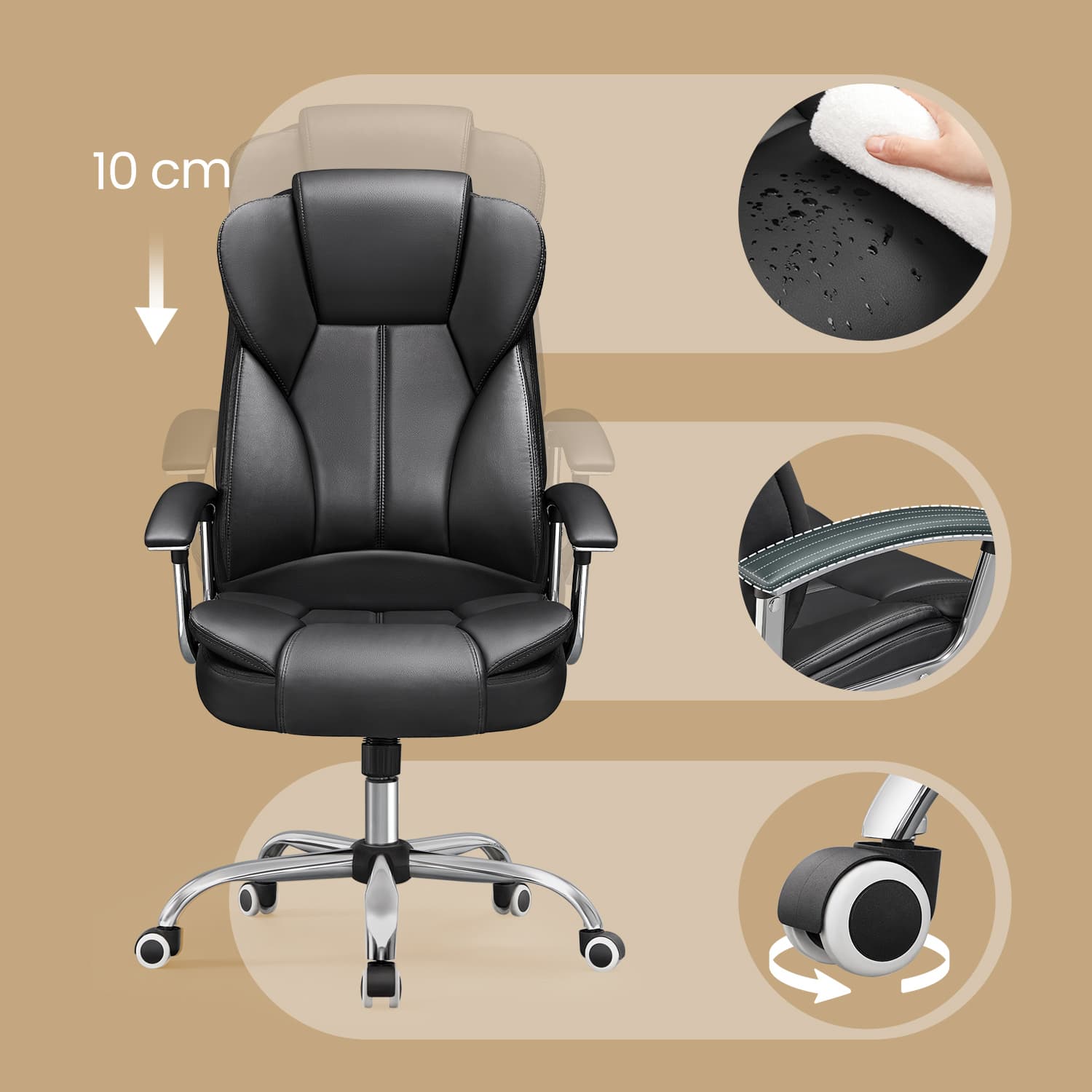 Executive Office Chair - PU - Black - High Back