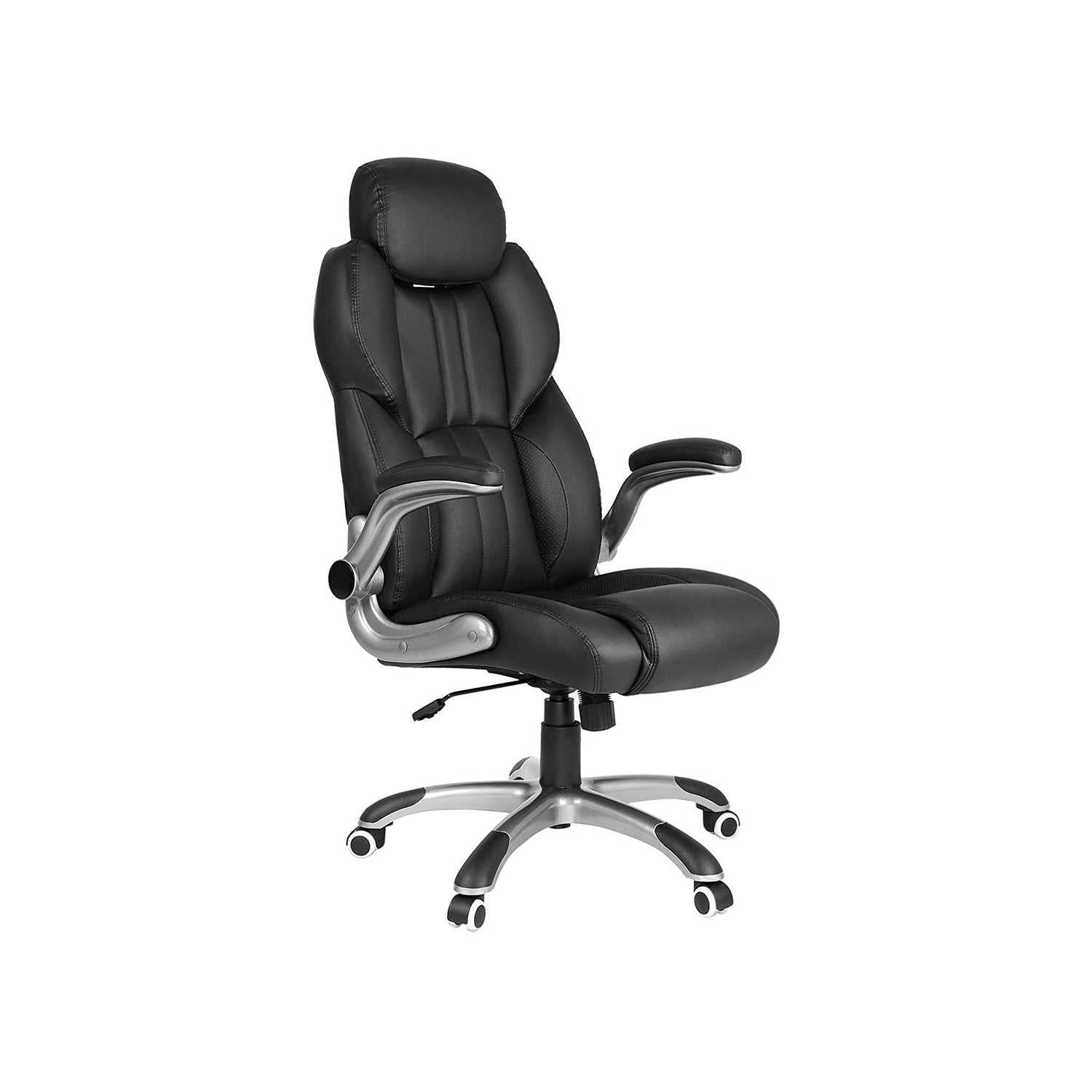 Swivel Office Chair - PU - Black - Adjustable Headrest and Flip-Up Armrests
