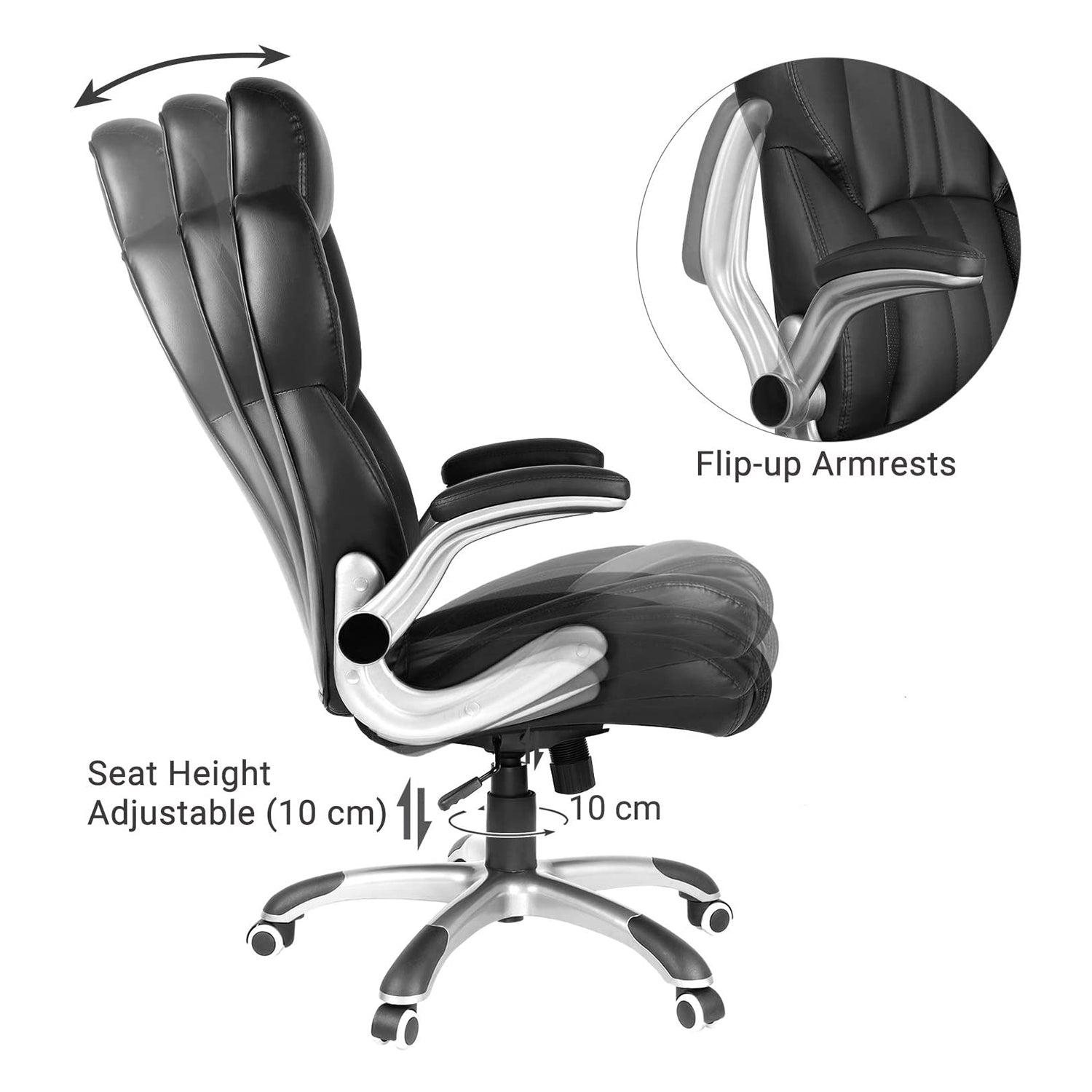 Swivel Office Chair - PU - Black - Adjustable Headrest and Flip-Up Armrests
