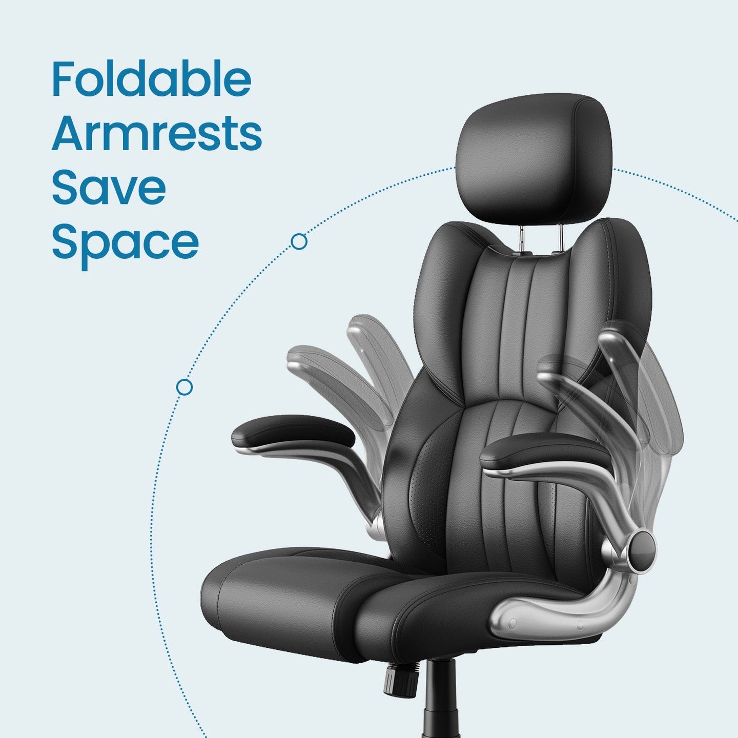 Ergonomic Gaming Office Chair - PU Leather - Black - Adjustable Headrest and Foldable Armrests