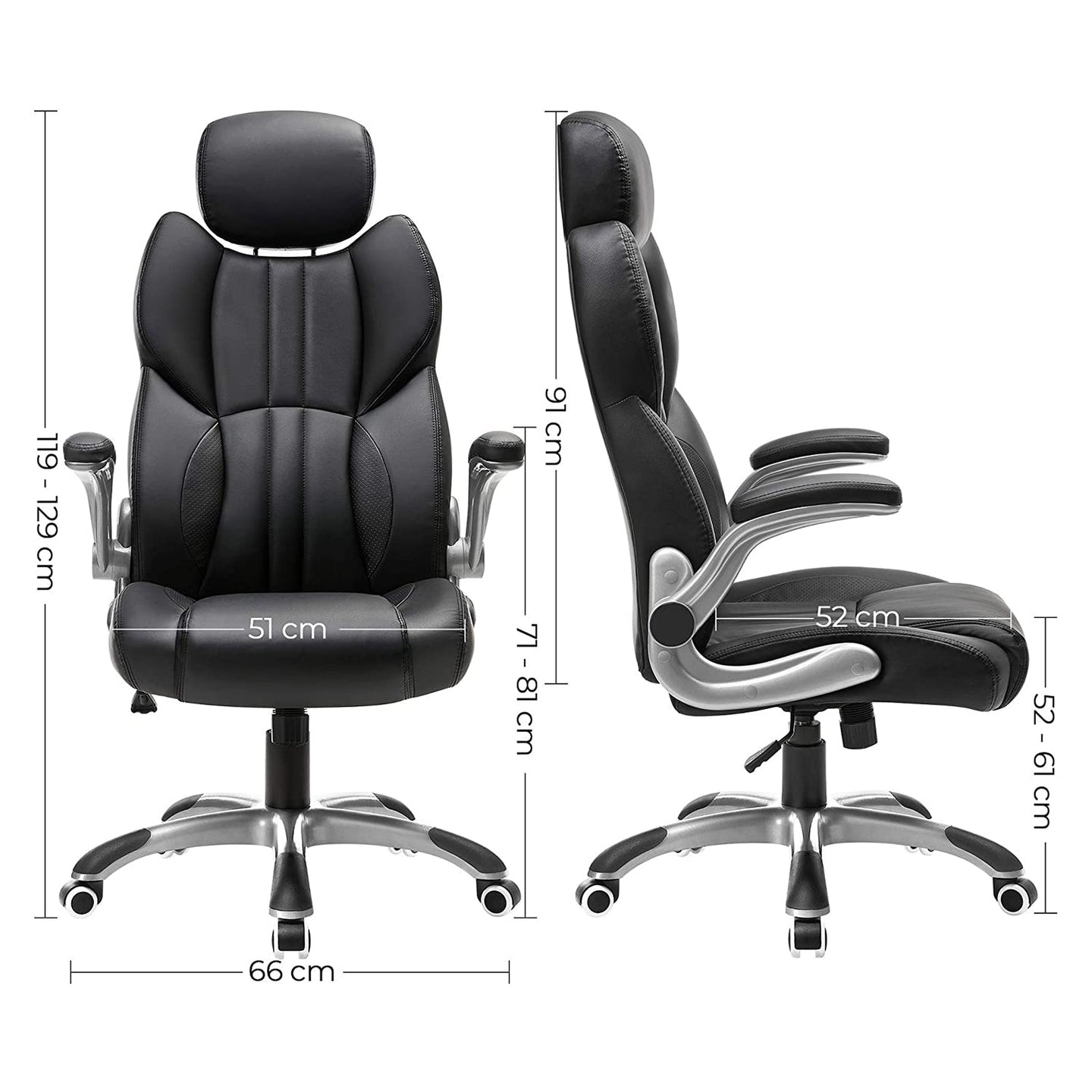 Swivel Office Chair - PU - Black - Adjustable Headrest and Flip-Up Armrests