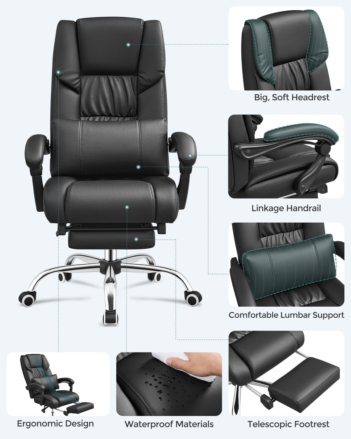 Office Chair - Black - with High Backresk and Adjustable Height