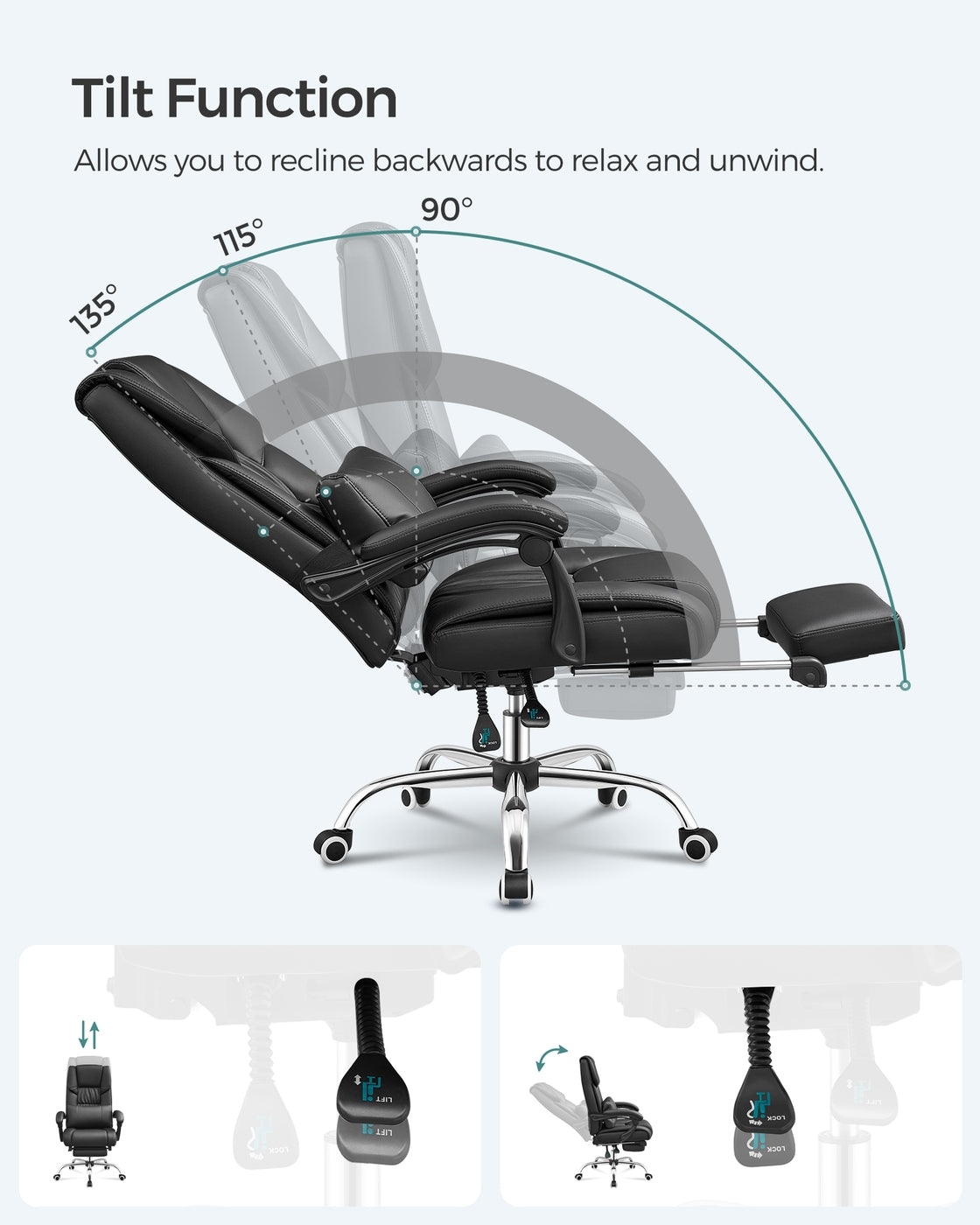 Office Chair - Black - with High Backresk and Adjustable Height