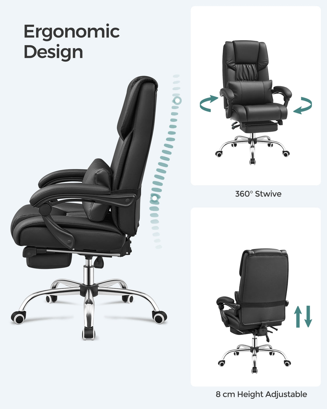 Office Chair - Black - with High Backresk and Adjustable Height