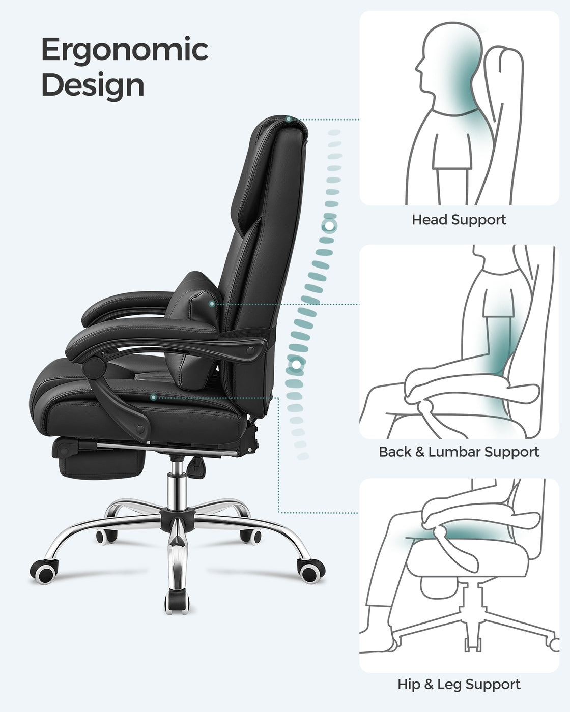 Office Chair - Black - with High Backresk and Adjustable Height