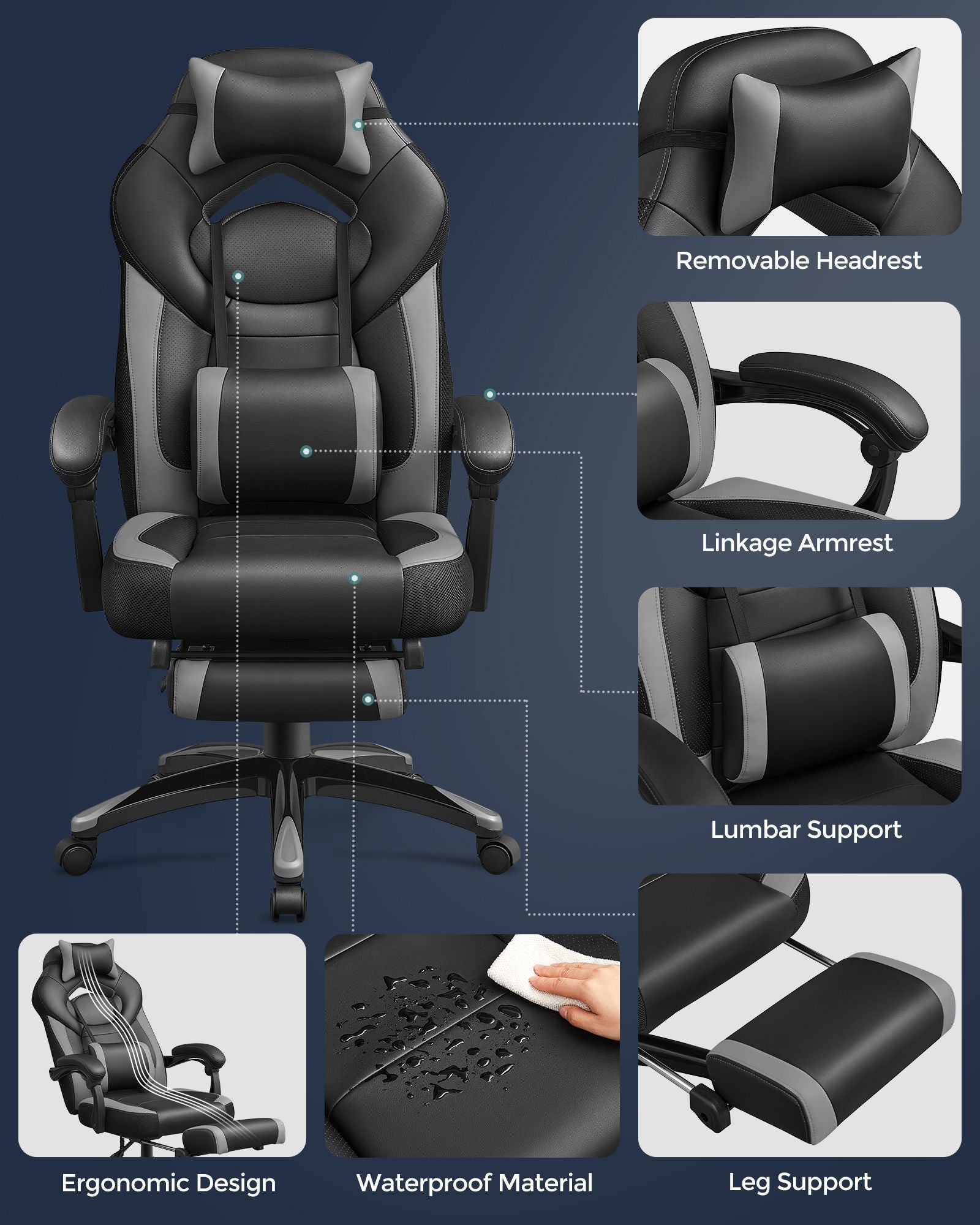 Gaming Chair - Fabric - Black and Red - Ergonomic Design with Adjustable Headrest and Footrest
