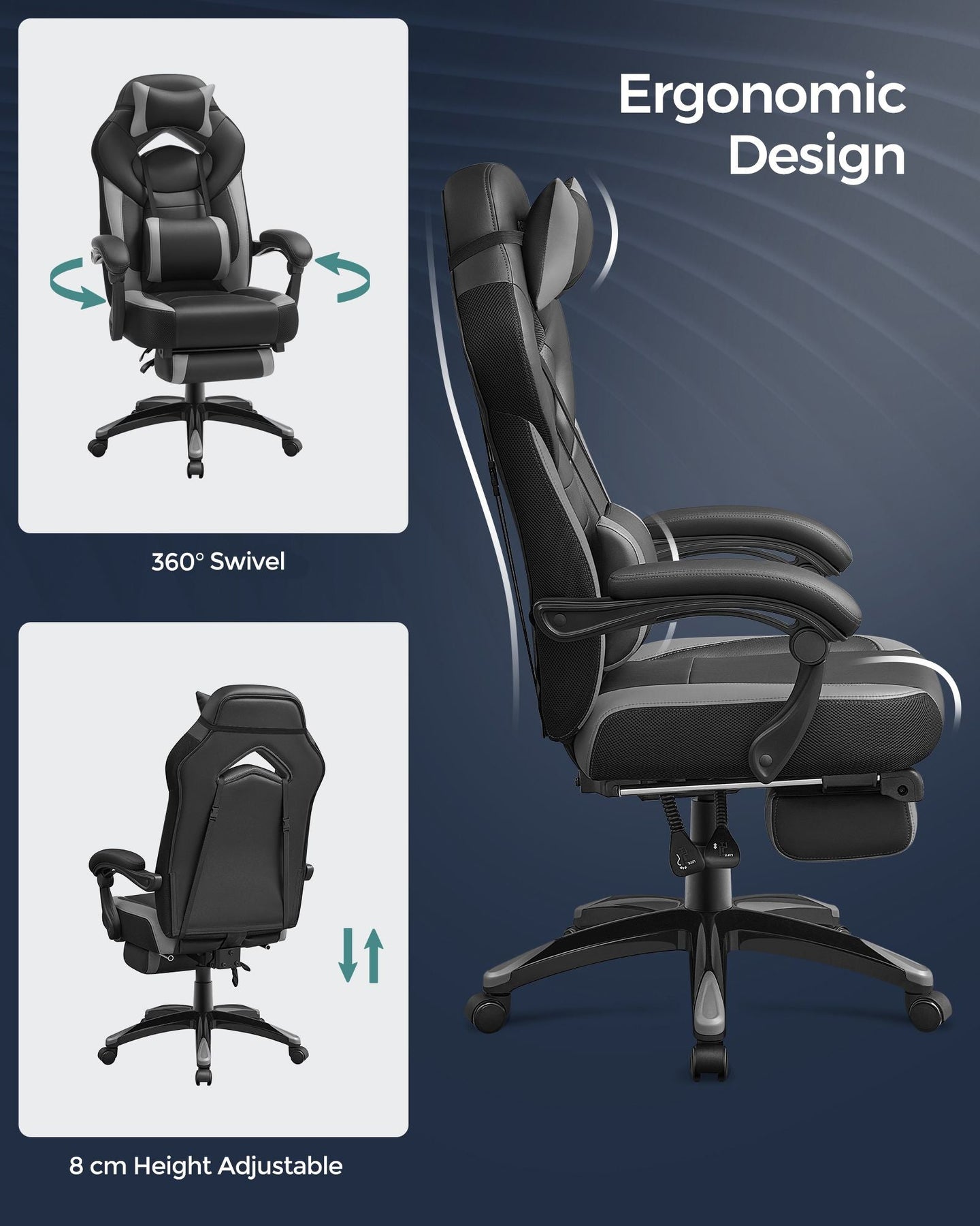 Gaming Chair - Fabric - Black and Red - Ergonomic Design with Adjustable Headrest and Footrest