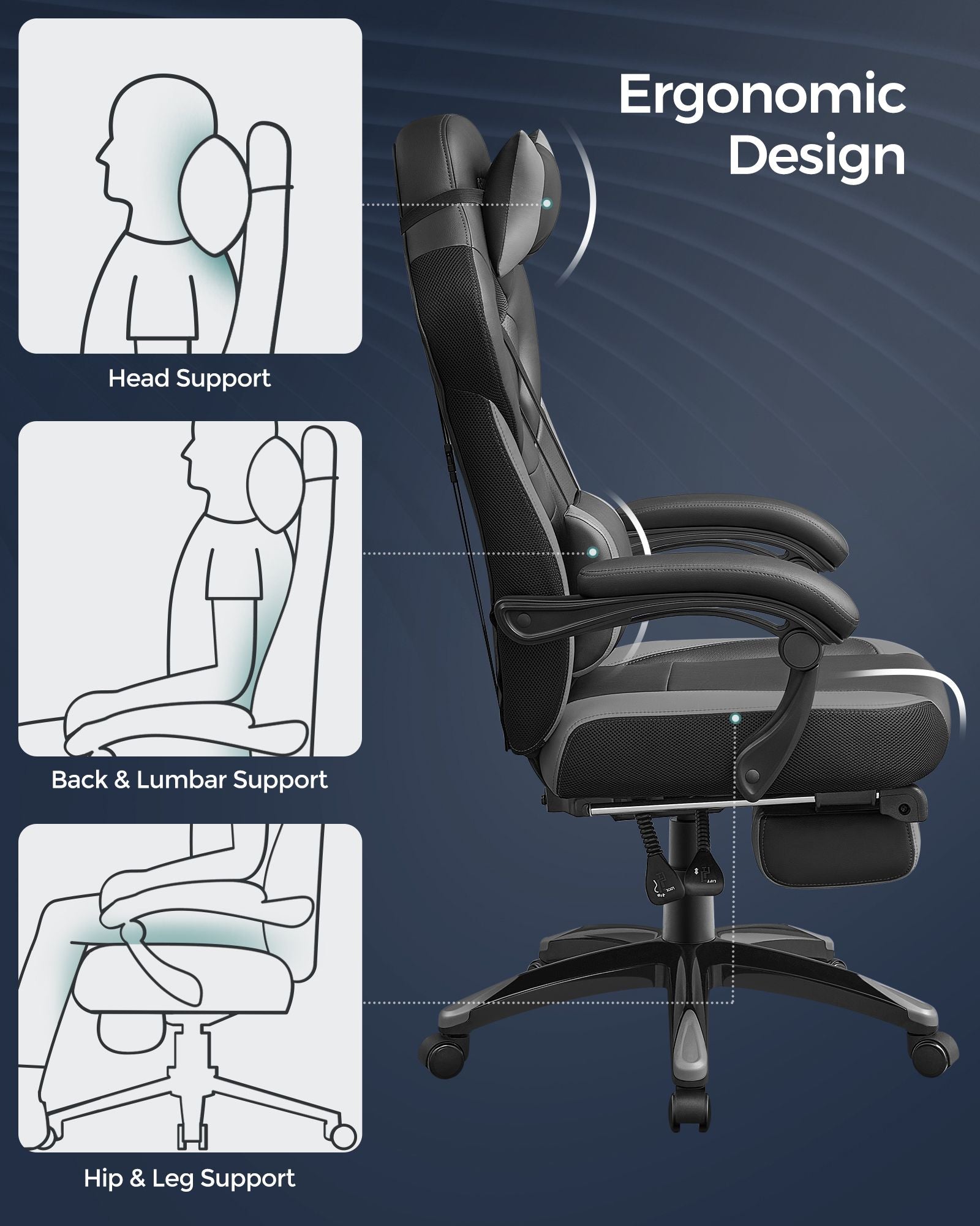 Gaming Chair - Fabric - Black and Red - Ergonomic Design with Adjustable Headrest and Footrest