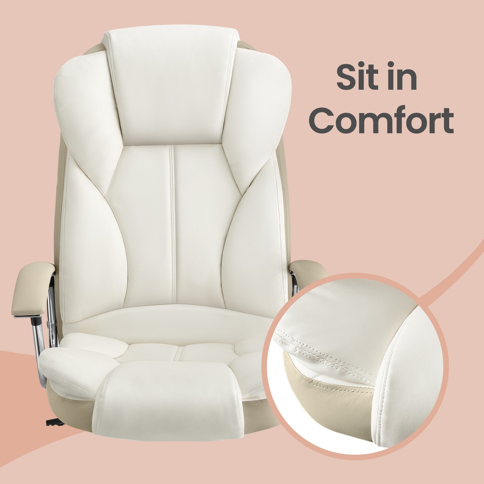 Office Chair - PU - White - High Back with Tilt Function and Armrests