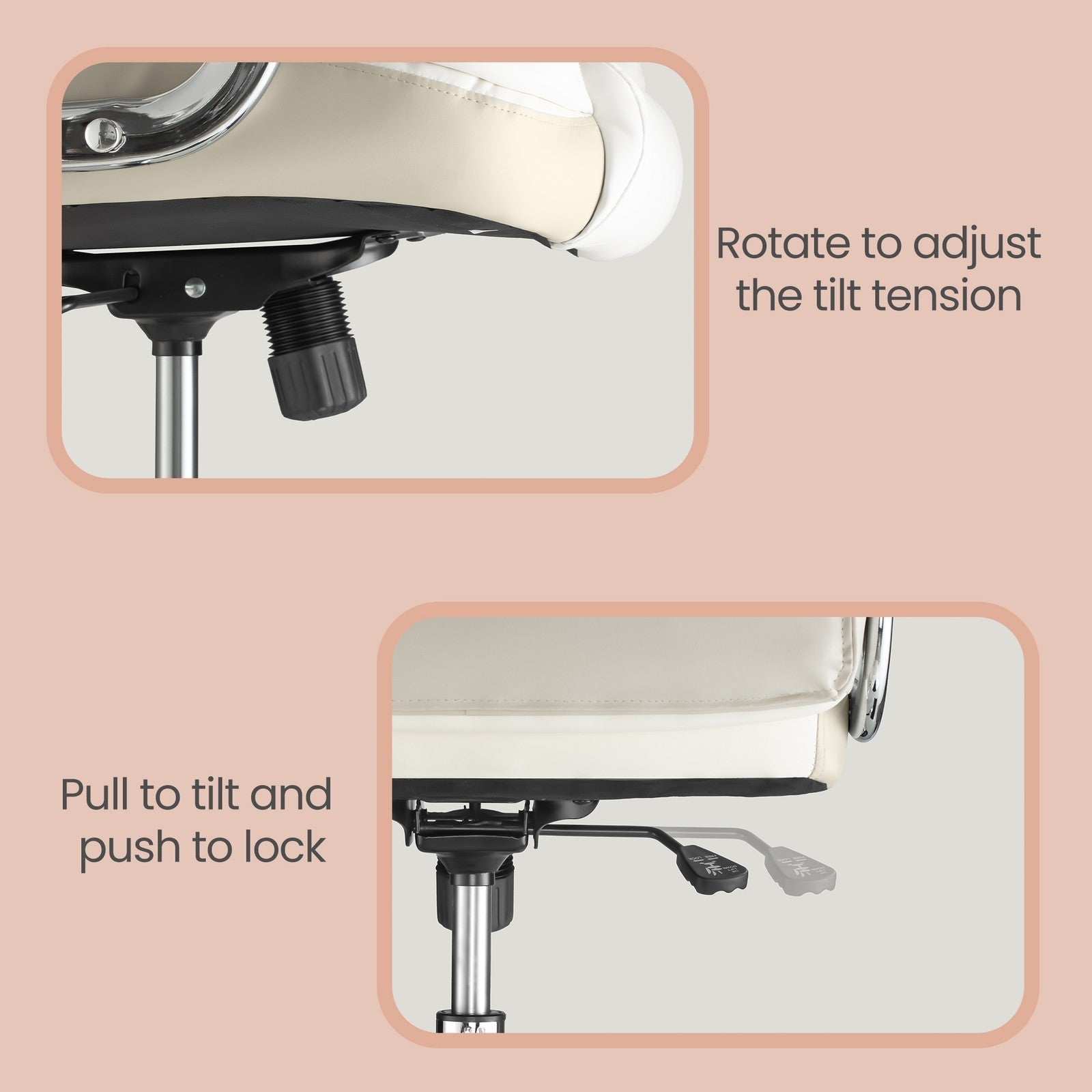 Office Chair - PU - White - High Back with Tilt Function and Armrests