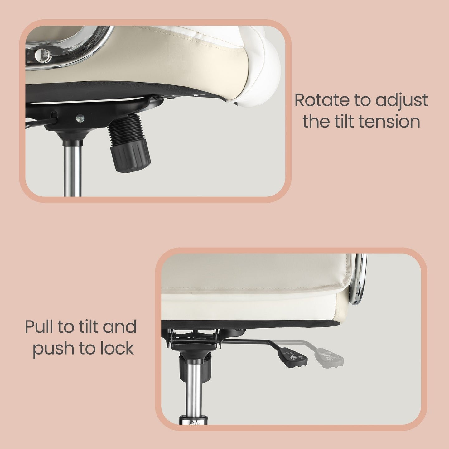 Office Chair - PU - White - High Back with Tilt Function and Armrests