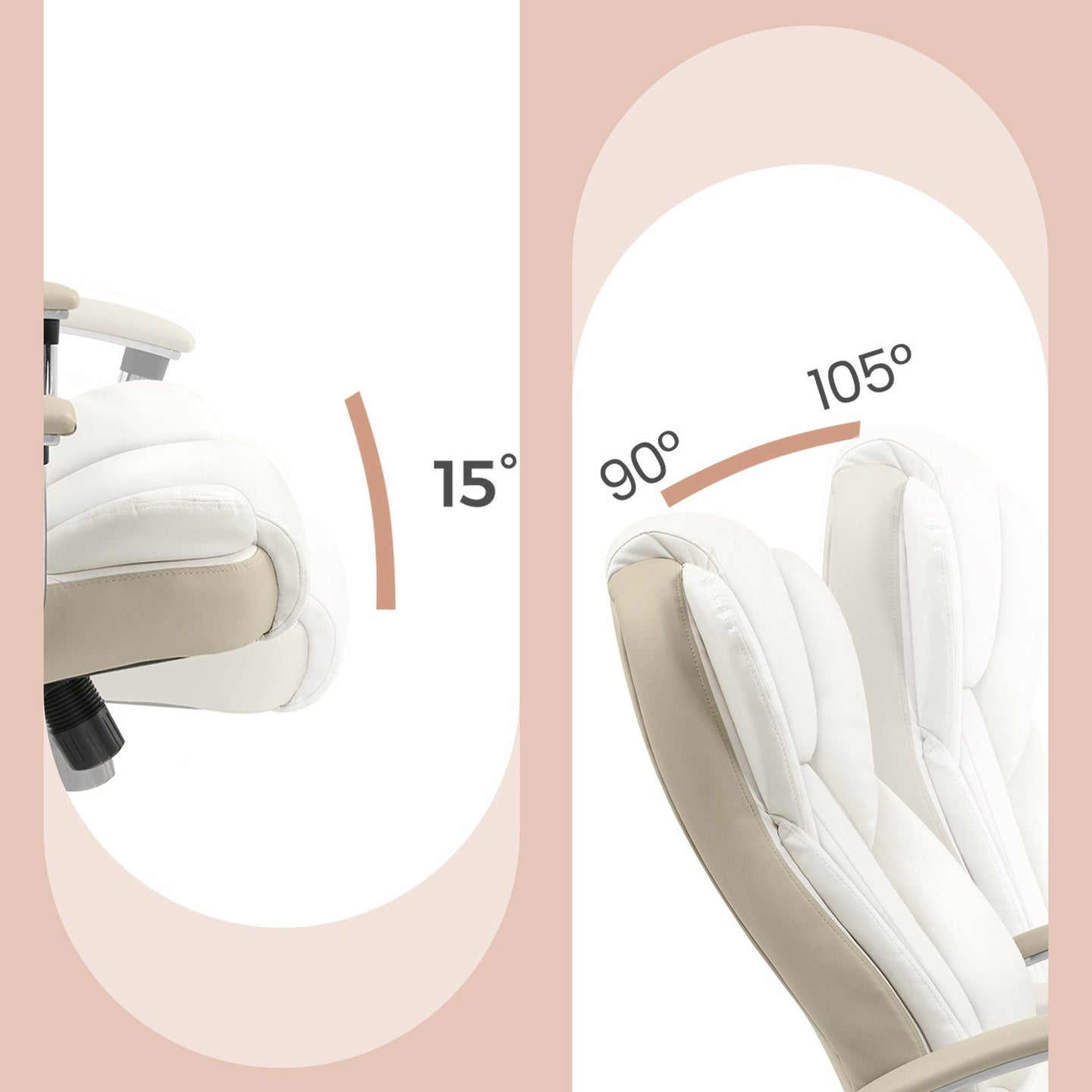 Office Chair - PU - White - High Back with Tilt Function and Armrests
