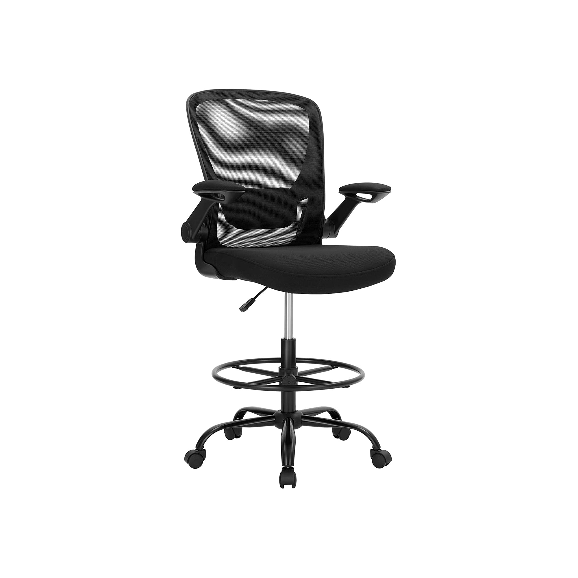 Drafting Chair - Mesh - Black - Ergonomic with Height Adjustable Lumbar Support and Footrest