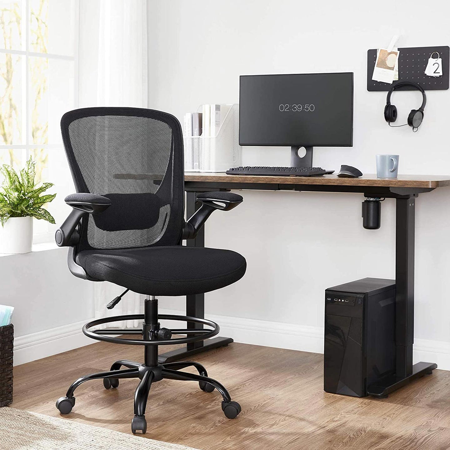 Drafting Chair - Mesh - Black - Ergonomic with Height Adjustable Lumbar Support and Footrest