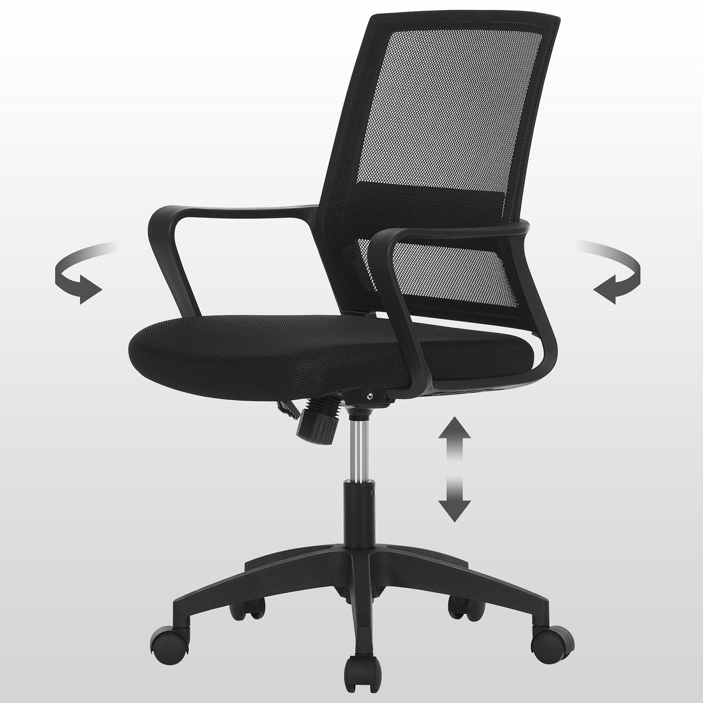 Office Chair - Mesh - Black - 360 Swivel with Adjustable Tilt Function