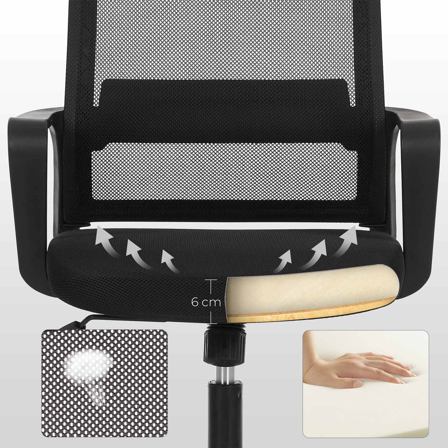 Office Chair - Mesh - Black - 360 Swivel with Adjustable Tilt Function