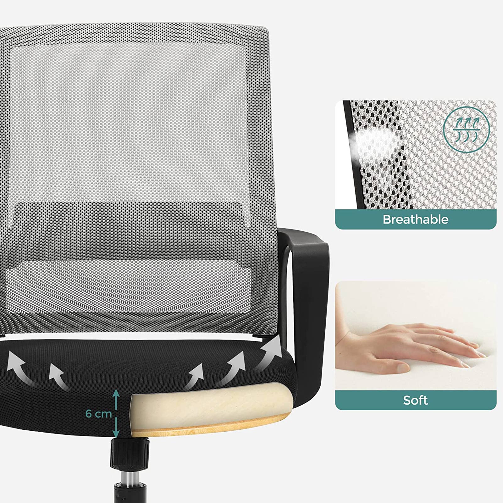 Adjustable Swivel Office Chair - Mesh - Grey - Tilt Function