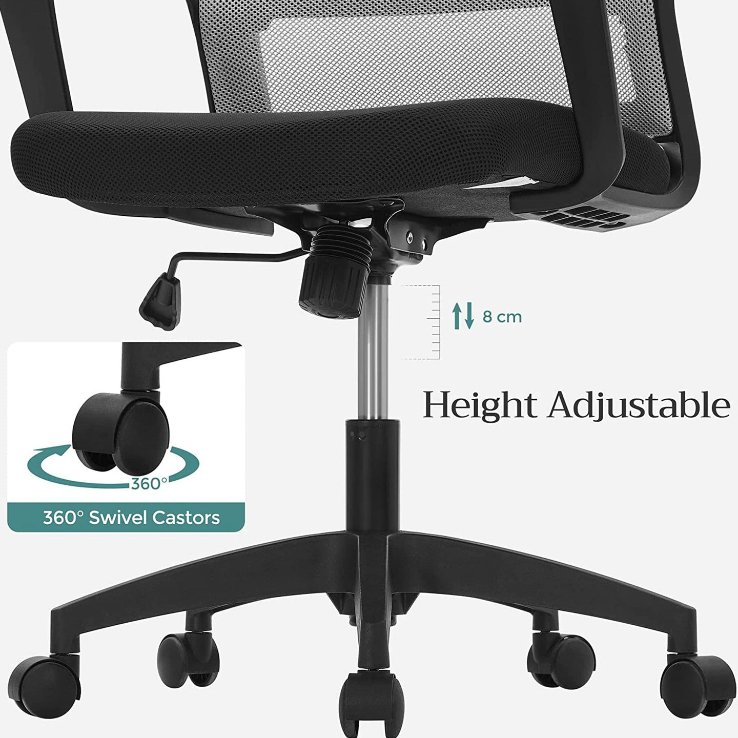 Adjustable Swivel Office Chair - Mesh - Grey - Tilt Function
