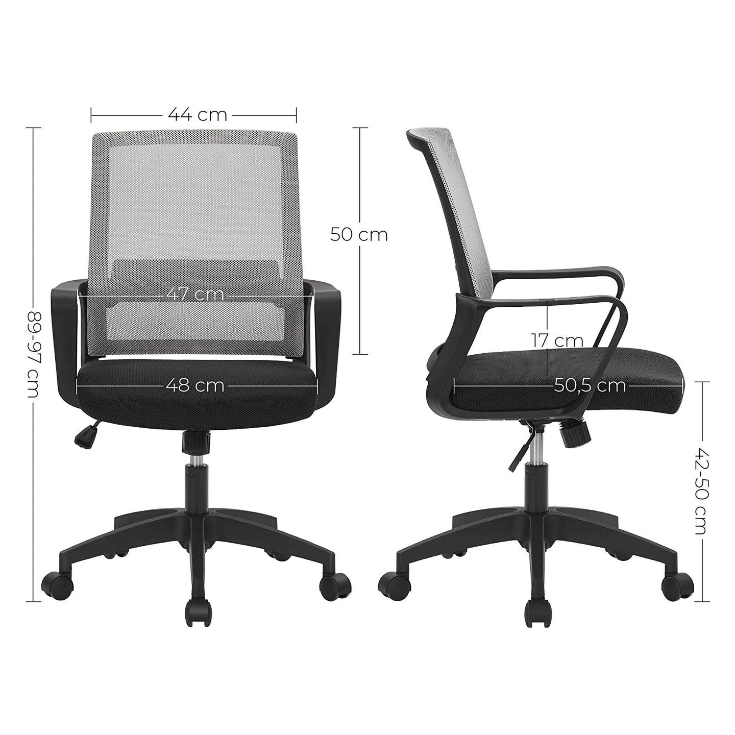 Adjustable Swivel Office Chair - Mesh - Grey - Tilt Function