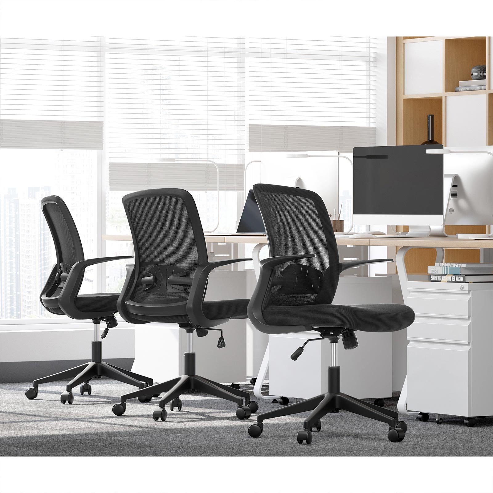 Office Chair - Mesh - Black - Ergonomic Design with Armrest and Lumbar Support