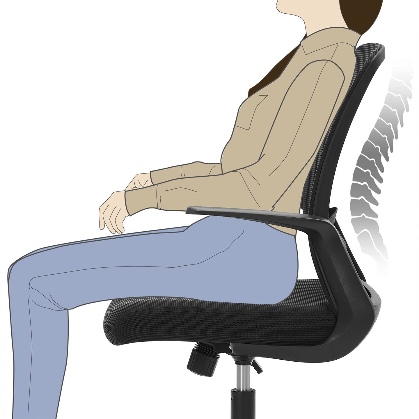 Office Chair - Mesh - Black - Ergonomic Design with Armrest and Lumbar Support