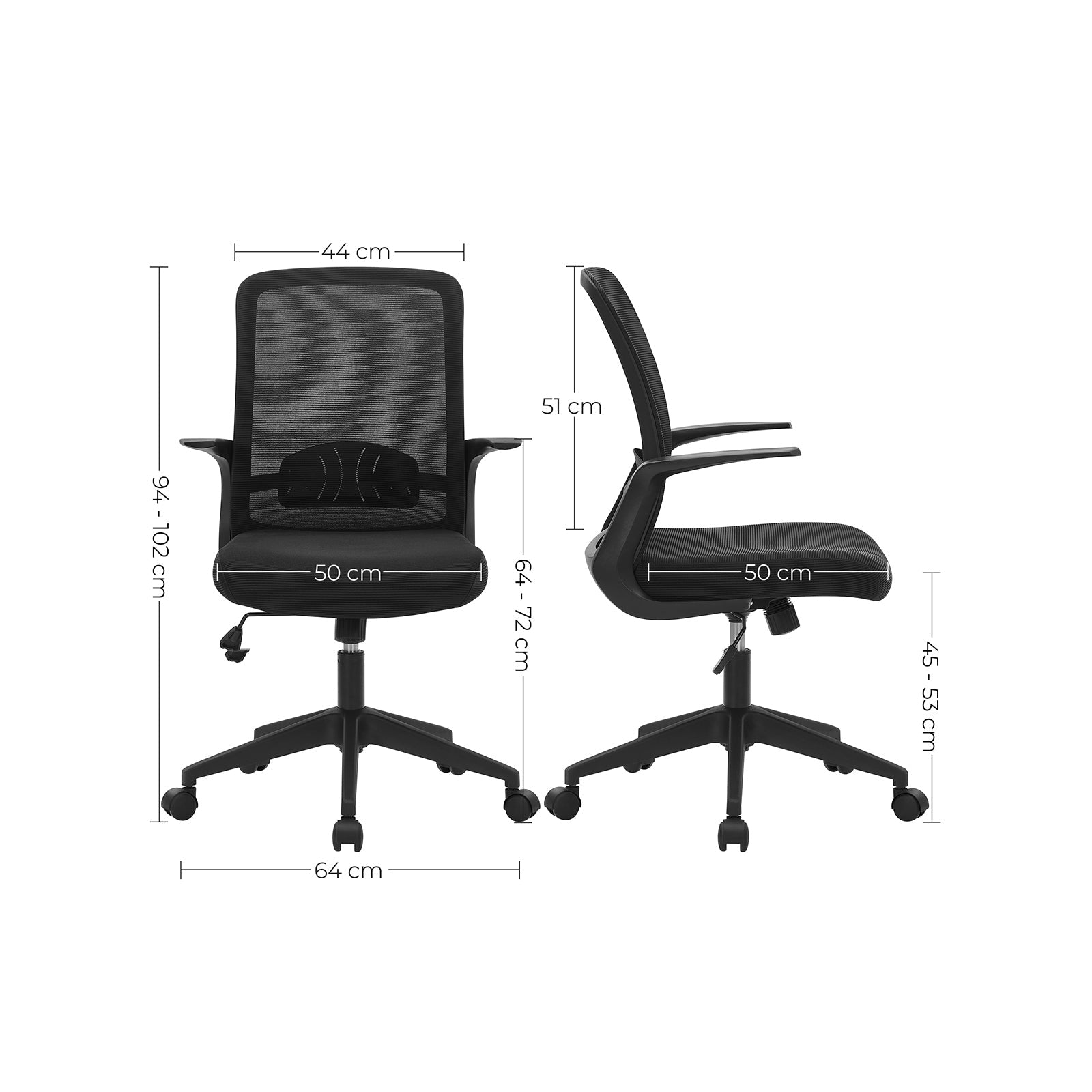 Office Chair - Mesh - Black - Ergonomic Design with Armrest and Lumbar Support