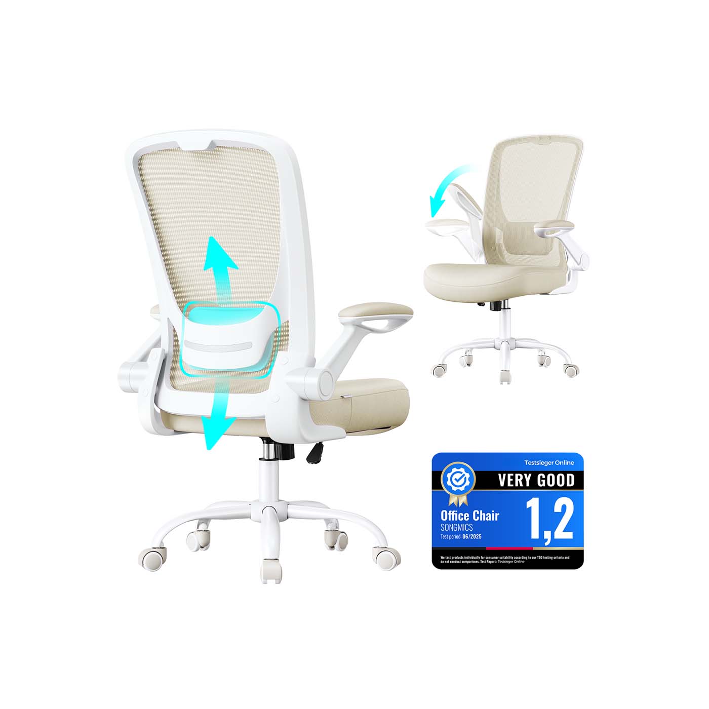 Ergonomic Office Chair – Adjustable Seat Height – Flip-Up Armrests – Lumbar Support – Breathable Mesh Back