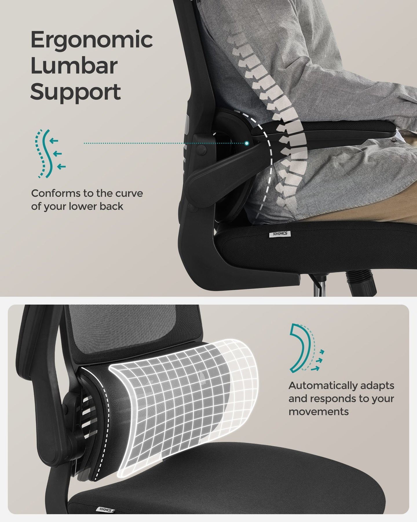 Ergonomic Office Chair - Mesh - Ink Black - High Back with Foldable Armrests and Adjustable Headrest