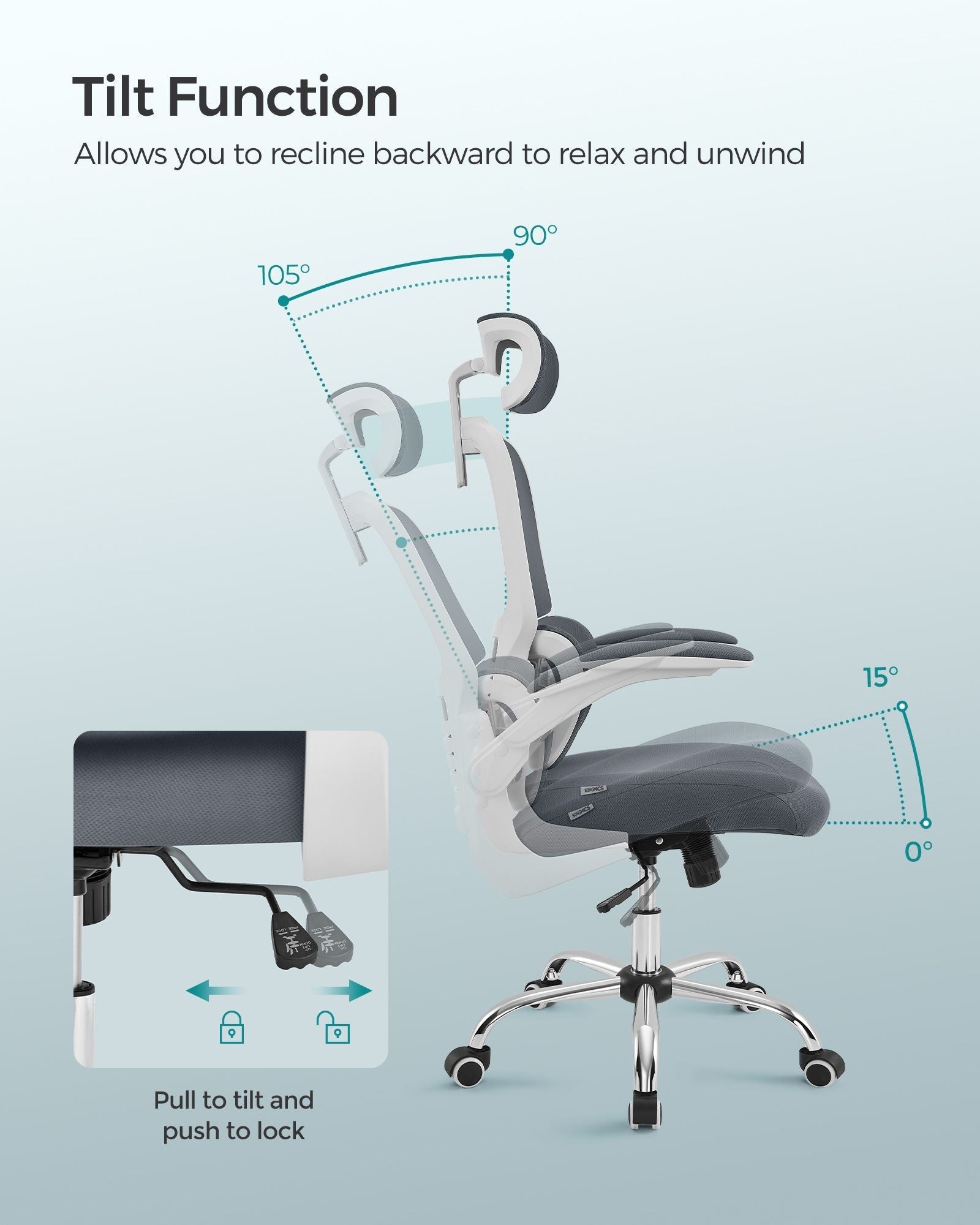 Ergonomic Office Chair - Mesh - Dove Grey - High Back with Lumbar Support and Foldable Armrests